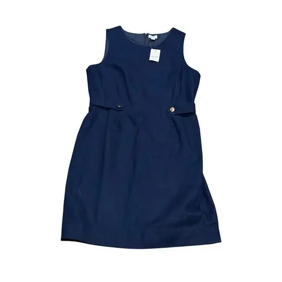 J Crew Women’s Sleeveless Navy Sheath Dress Gold Buttons Nautical Size 12p NWT - Picture 2 of 5